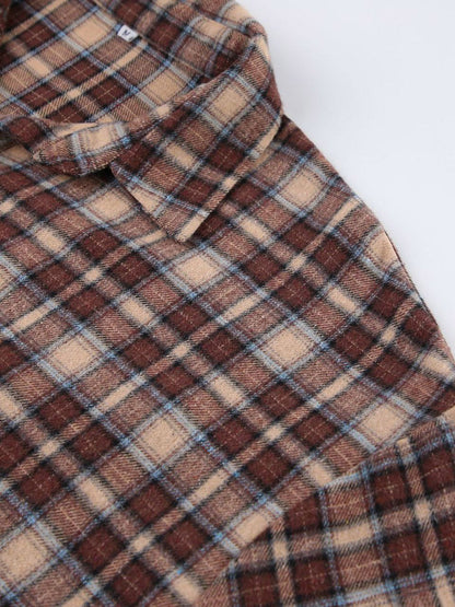 Oversized bruin geruit overshirt met contrastkraag en borstzakken