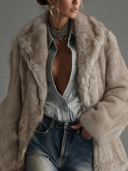 Oversized jas van imitatiebont in taupe in Taupe