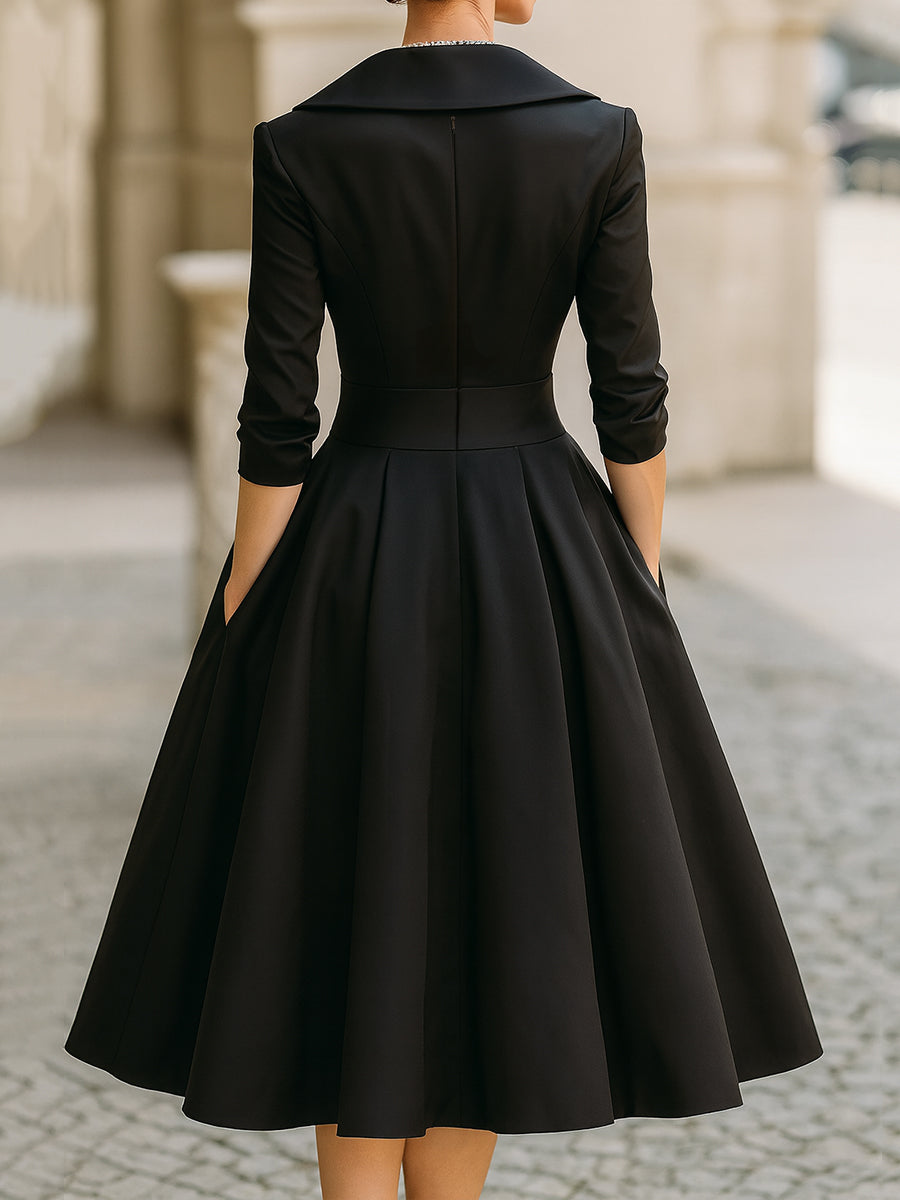 Elegante midi jurk dames - verfijnde vrouwelijke knielengte jurk
