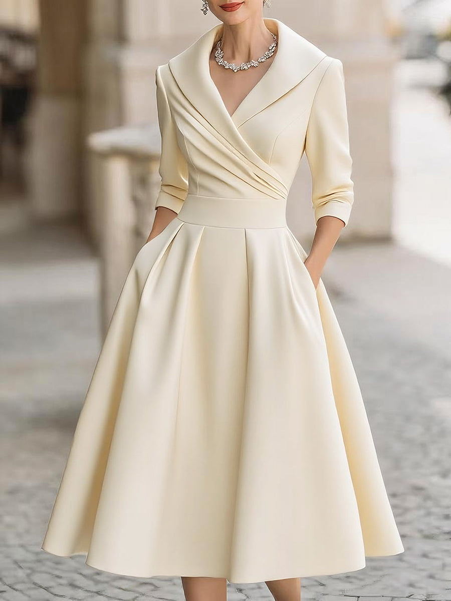 Elegante midi jurk dames - verfijnde vrouwelijke knielengte jurk