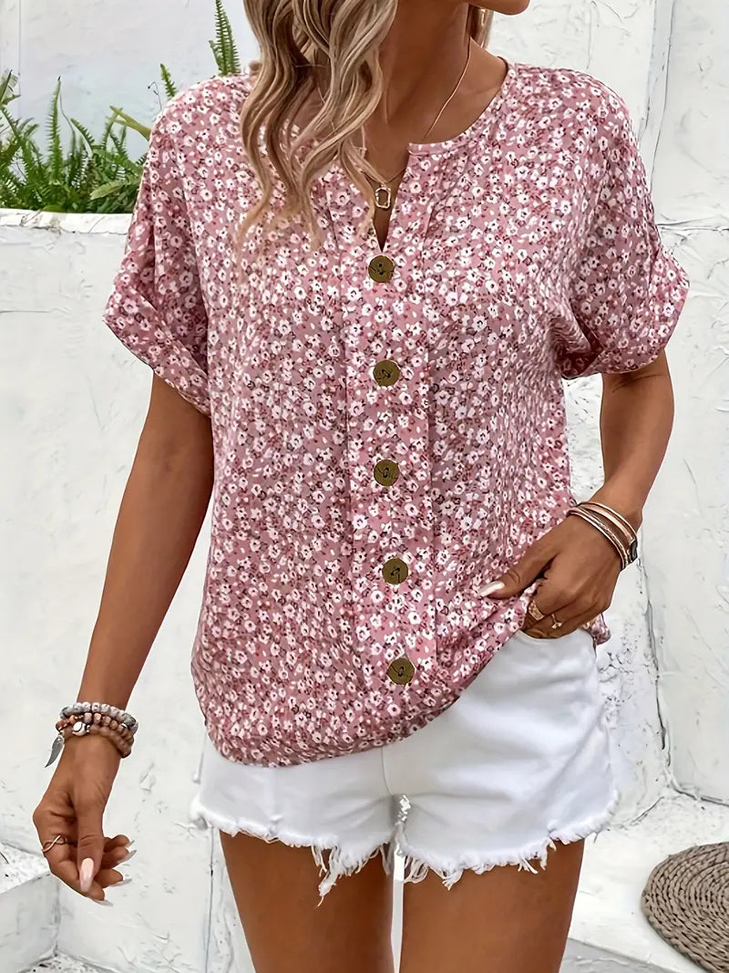 Chique damesblouse met bloemenprint - vrouwelijke verfijnde blouse