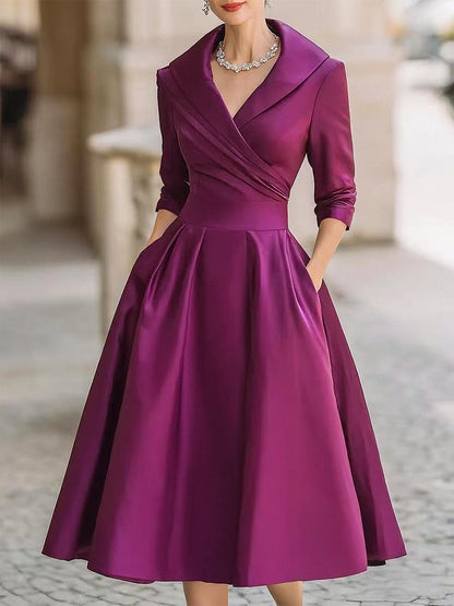 Elegante midi jurk dames - verfijnde vrouwelijke knielengte jurk