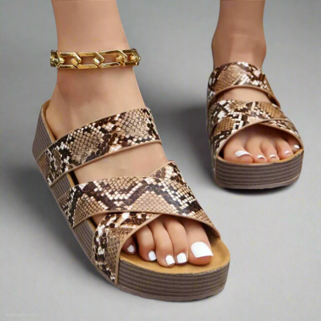 Orthopedische sandalen dames slangenprint patroon zijkant