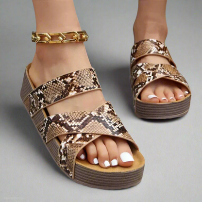 Orthopedische sandalen dames slangenprint patroon zijkant