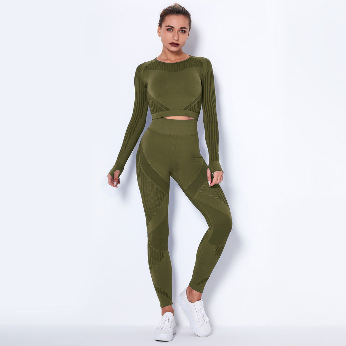 Naadloze sportlegging dames - hoge taille in donkergroen