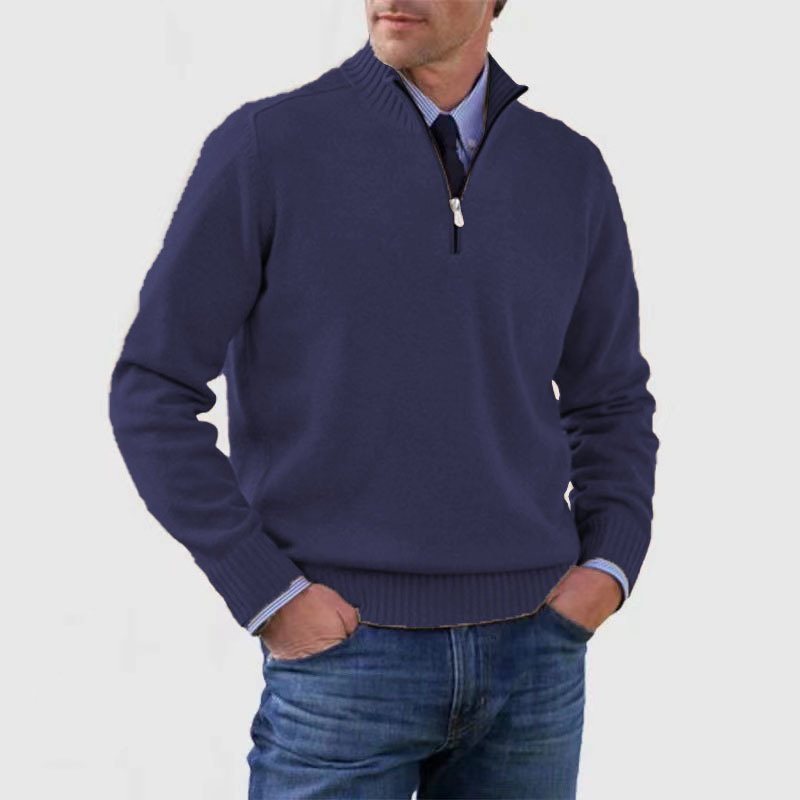 Herentrui met halve rits in Marineblauw