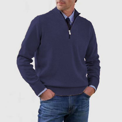 Herentrui met halve rits in Marineblauw
