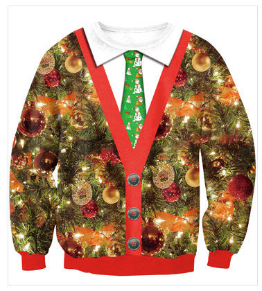 Foute kersttrui met 3D kerstprint over voor- en achterkant - kerstlichtjes met geprint vest en das
