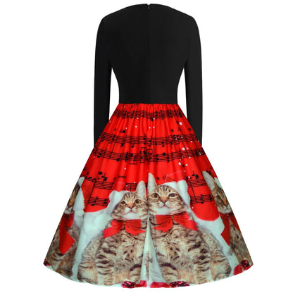 Herziene Producttitel:

Sophia - Vintage Kerstjurk - Lange Mouwen - Rood met Kerstprint - Polyester