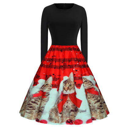 Herziene Producttitel:

Sophia - Vintage Kerstjurk - Lange Mouwen - Rood met Kerstprint - Polyester