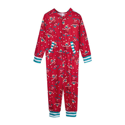 Rode kerst onesie met elfjesprint en capuchon met elfenoortjes