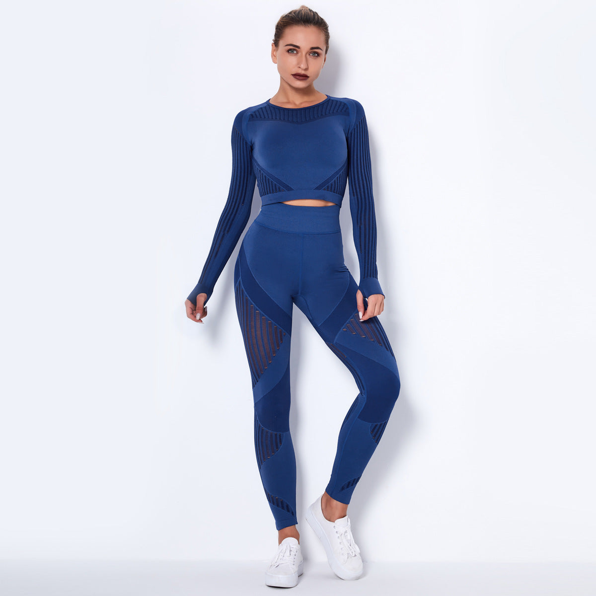 Naadloze sportlegging dames - hoge taille in blauw