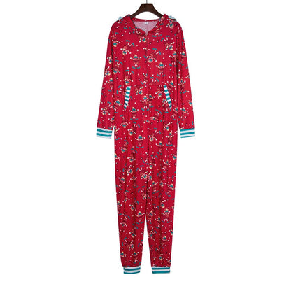 Rode kerst onesie met elfjesprint en capuchon met elfenoortjes