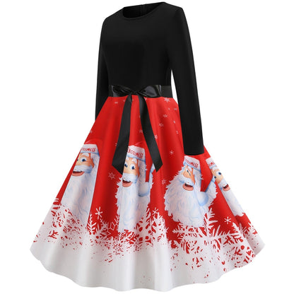 Herschreven Producttitel: Vintage Molly - Kerstjurk - Rood Met Kerstman Patroon - Polyester