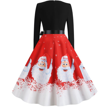 Herschreven Producttitel: Vintage Molly - Kerstjurk - Rood Met Kerstman Patroon - Polyester