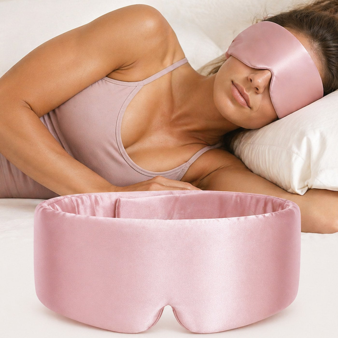 Zijden slaapmasker van moerbeizijde in roze