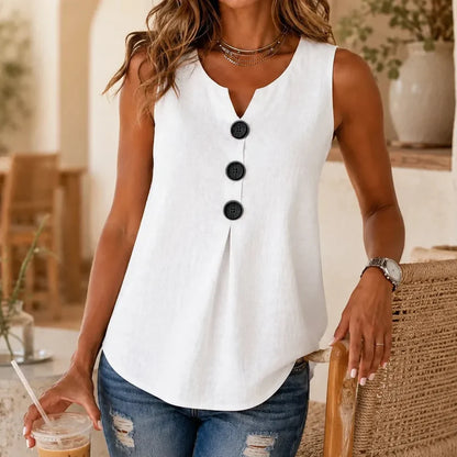 Mouwloze top dames in linnenlook in Wit
