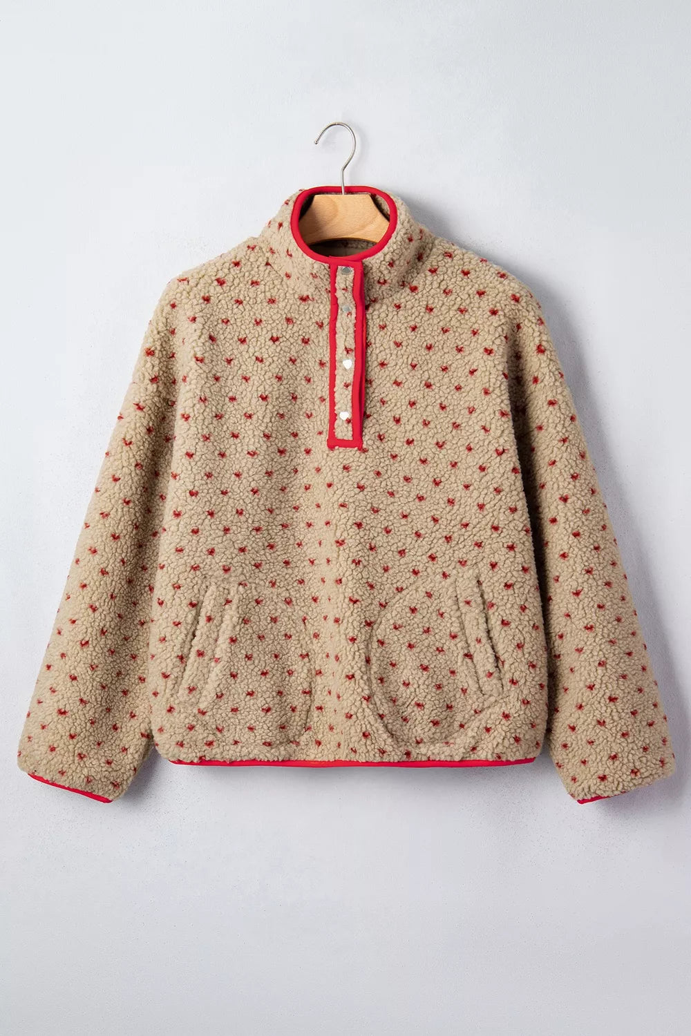Fleece trui dames met hartjes - detailfoto