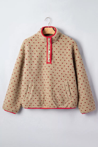 Fleece trui dames met hartjes - detailfoto