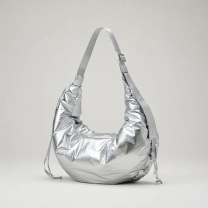 Crossbody tas gebogen model - unisex in zilver