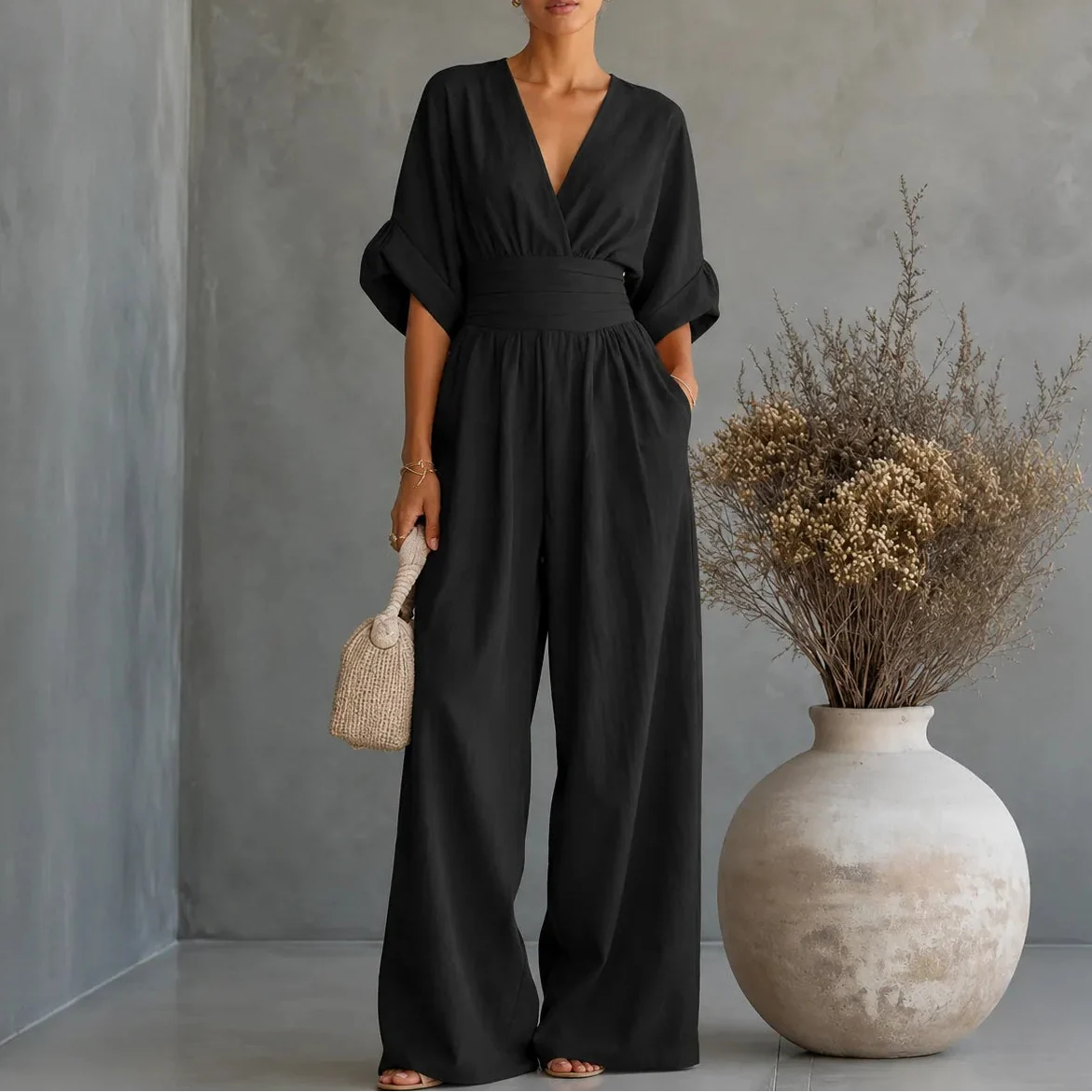 Jumpsuit dames met wijde pijp in Zwart