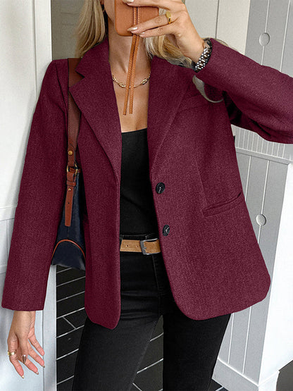 Damesblazer in wollook met revers en twee kleppenzakken - bordeaux