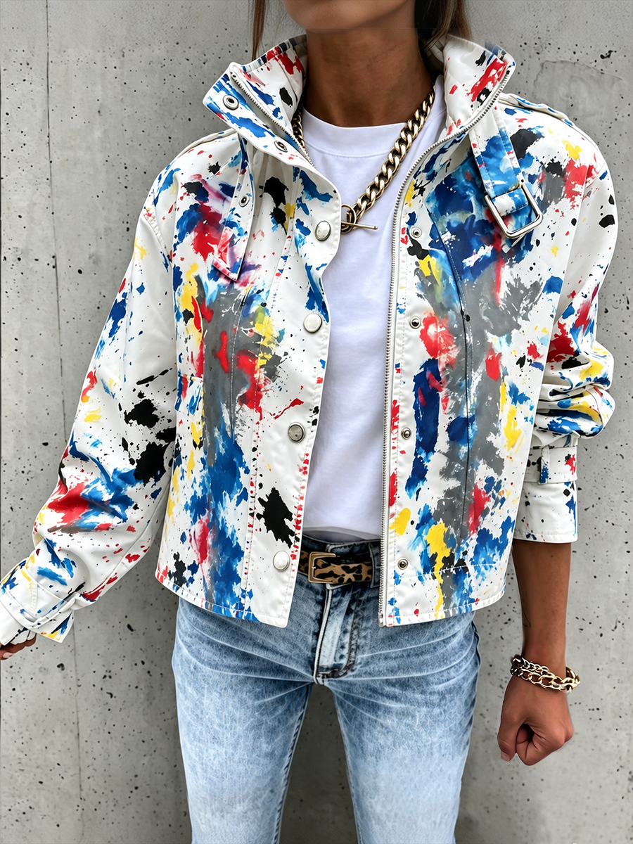 Utility jack dames cropped met kleppenzakken en trekkoord