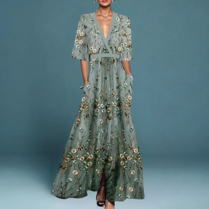 Elegante maxi jurk met bloemenprint dames - vrouwelijke stijlvolle lange jurk