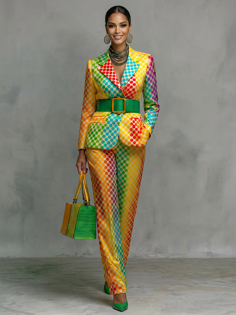 Blazer dames met stippen in regenboogkleuren en revers
