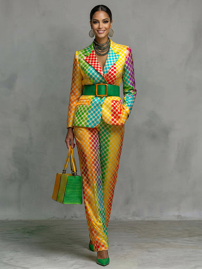 Blazer dames met stippen in regenboogkleuren en revers