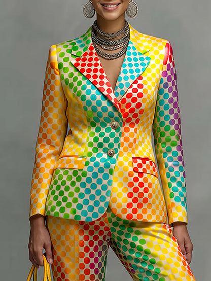 Blazer dames met stippen in regenboogkleuren en revers - regenboogstip