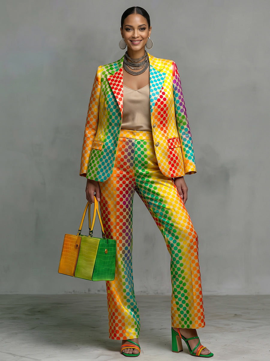 Blazer dames met stippen in regenboogkleuren en revers