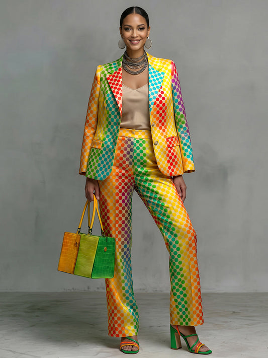 Blazer dames met stippen in regenboogkleuren en revers