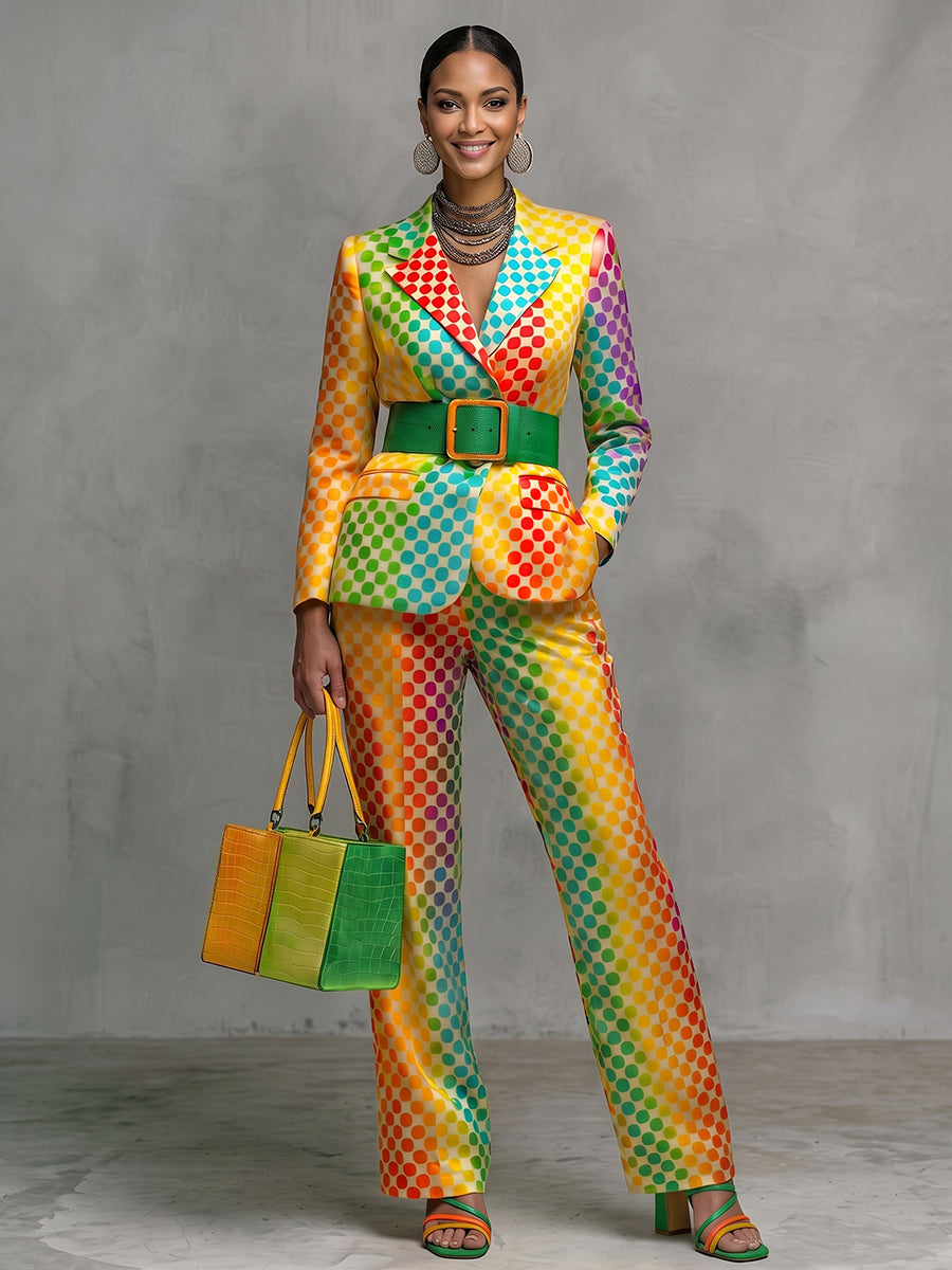 Blazer dames met stippen in regenboogkleuren en revers