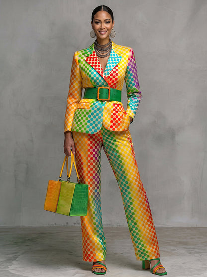 Blazer dames met stippen in regenboogkleuren en revers