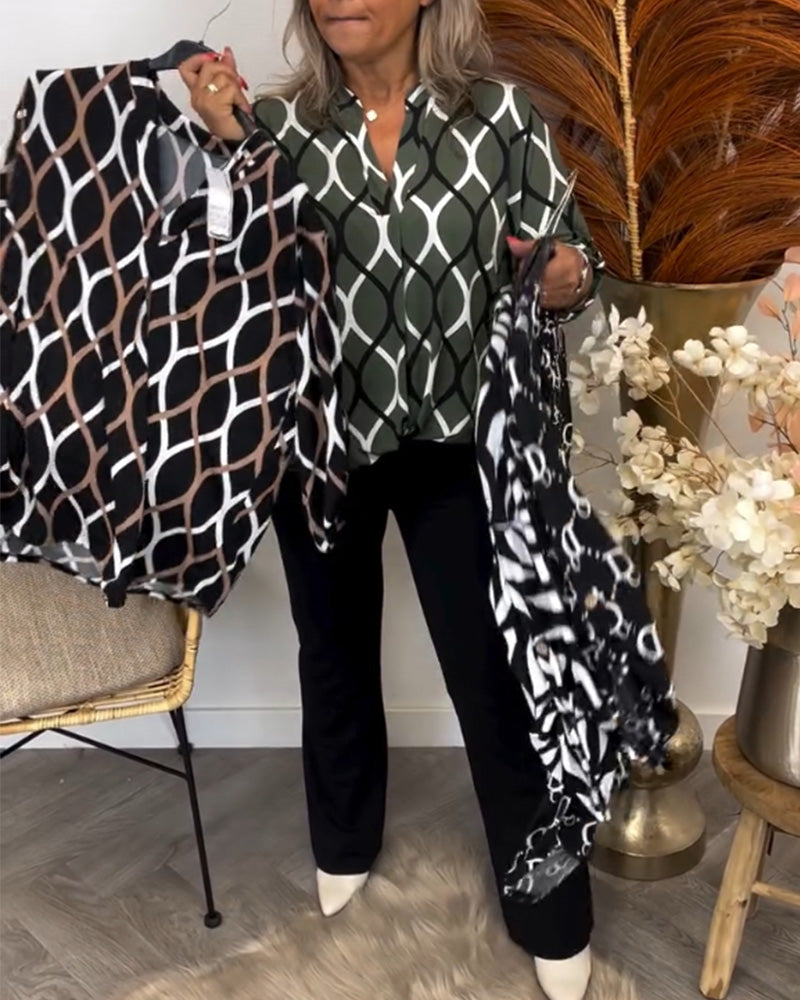 Blouse Dames – Trendy Grafische Print met Elegante Pasvorm