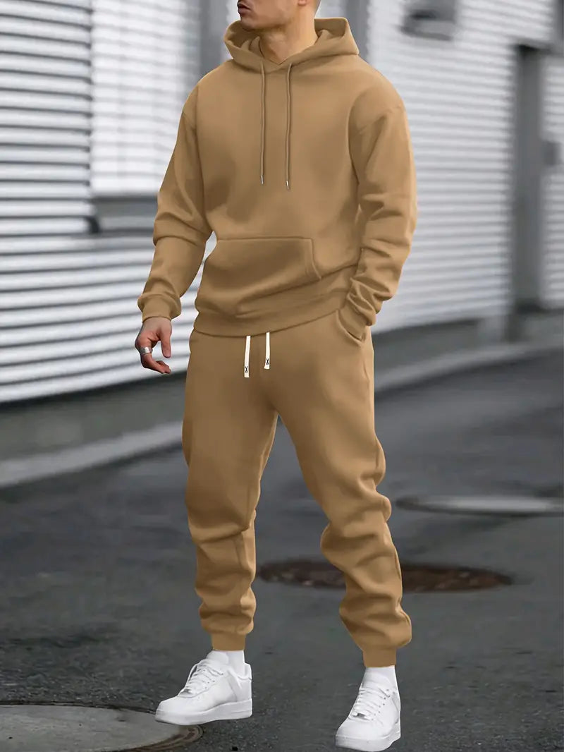 Joggingpak heren met hoodie en broek in Camel