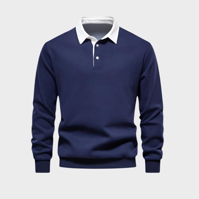 Rugbypolo heren met contrastkraag in Marineblauw