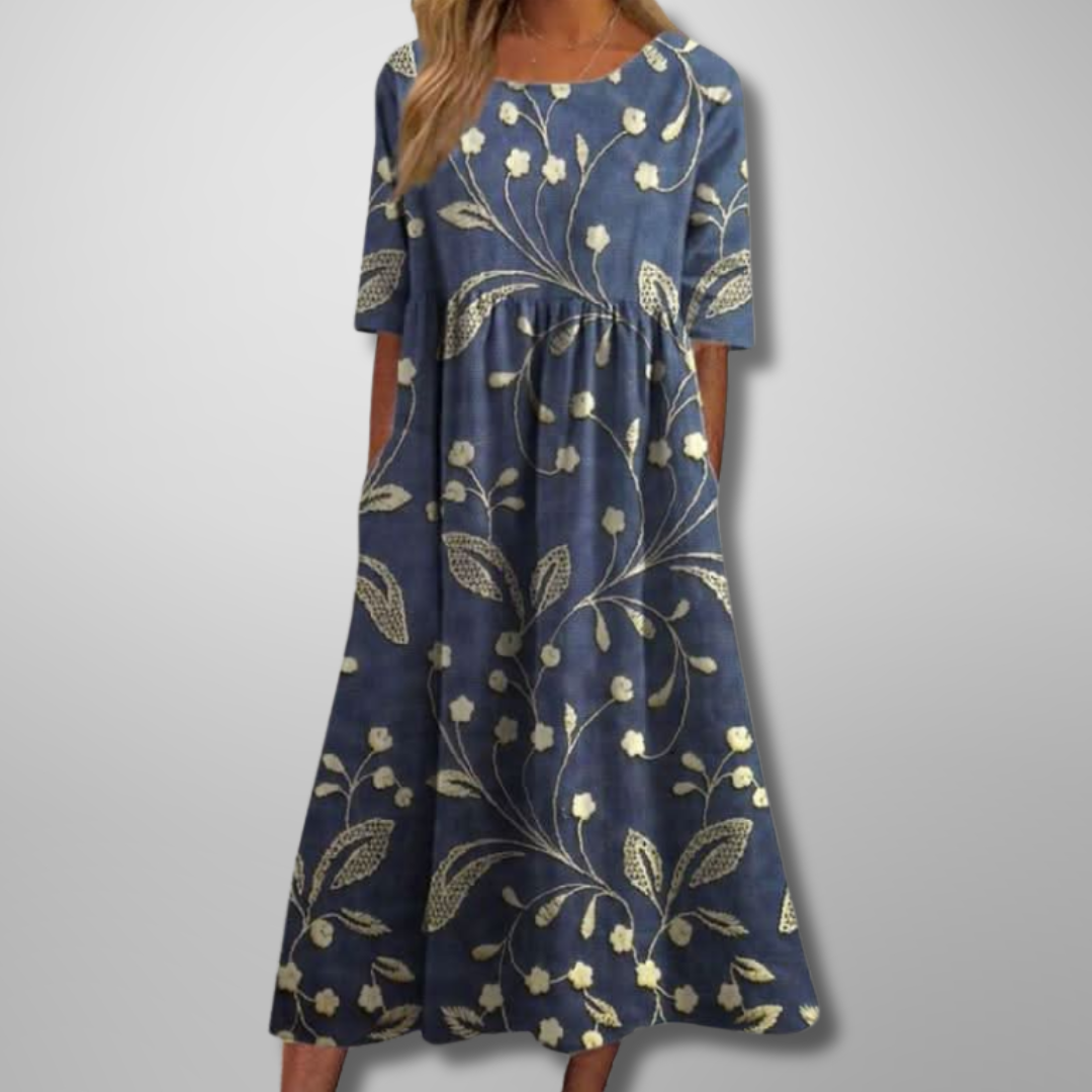 Relaxte midi jurk dames met bloemenprint - vrouwelijke comfortabele zomerjurk