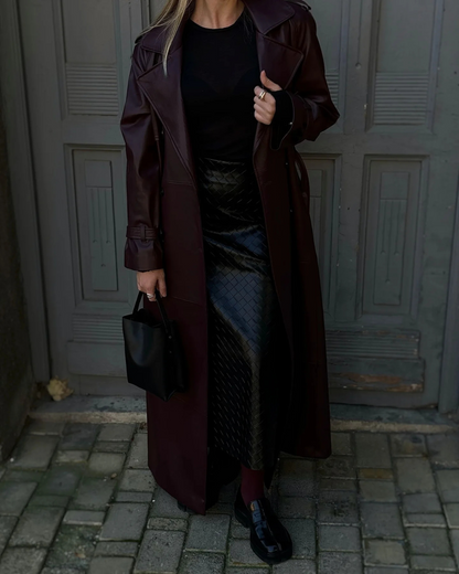 Bourgondische Kunstleren Trenchcoat Dames - Stijlvolle Look & Perfecte Pasvorm