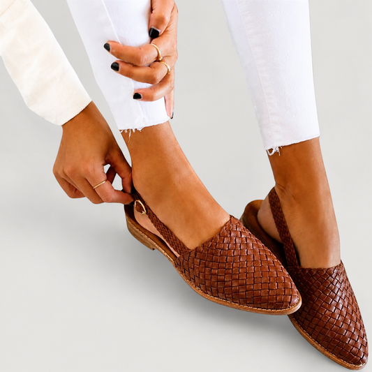 Gevlochten slingback loafers dames in kastanjebruin