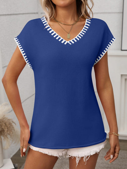 Gebreide top dames met contrastbies - detailfoto