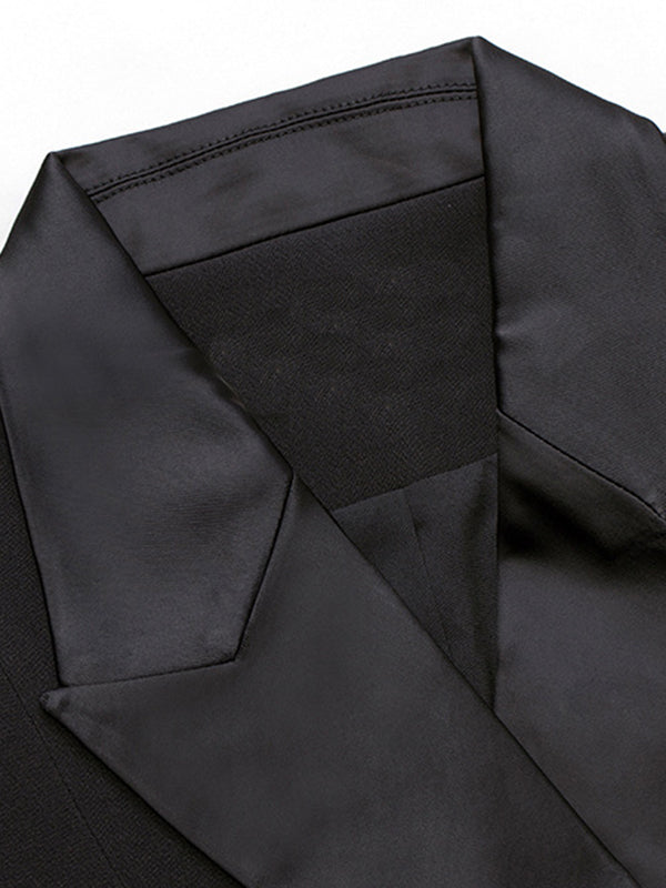 Zwarte lange damesblazer met wijde kanten mouwen