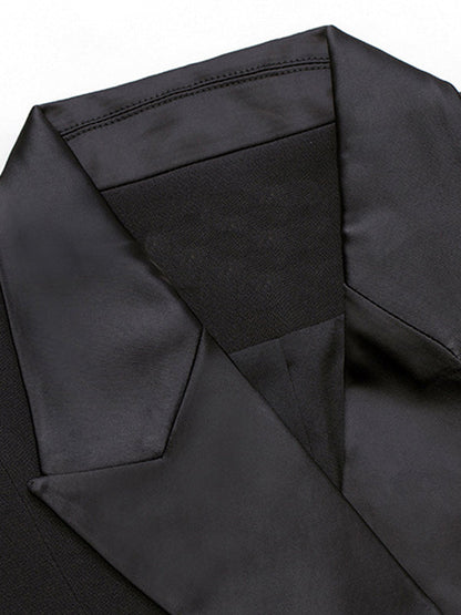 Zwarte lange damesblazer met wijde kanten mouwen