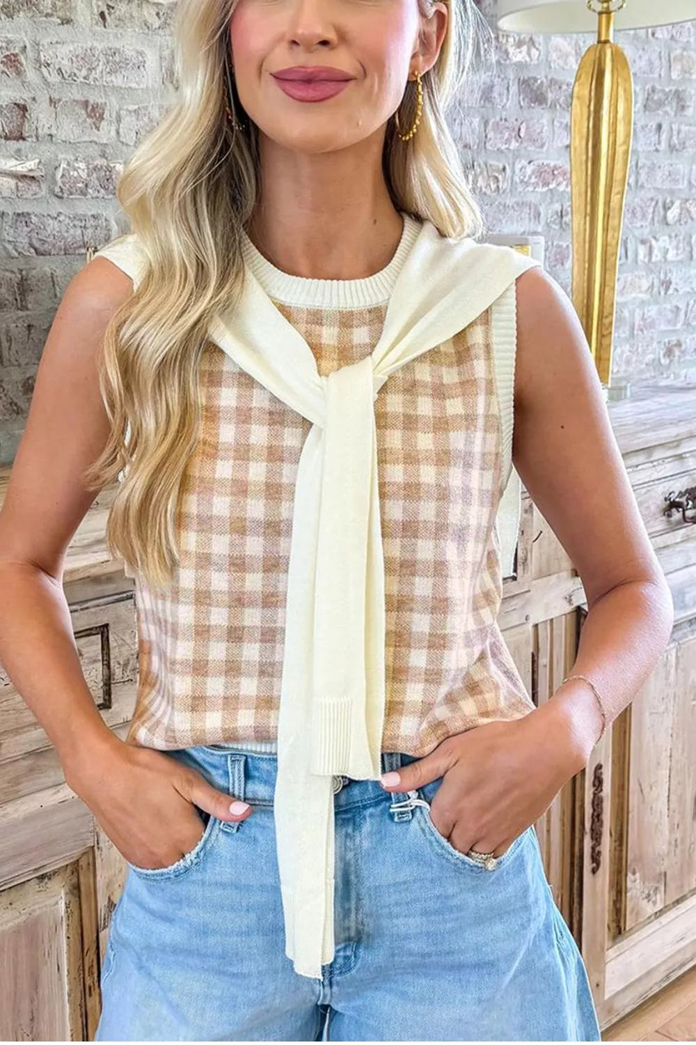 Spencer dames met ruit in Camel geruit