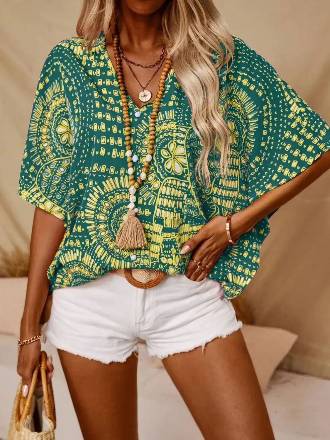Top dames met mandalaprint in Groene print