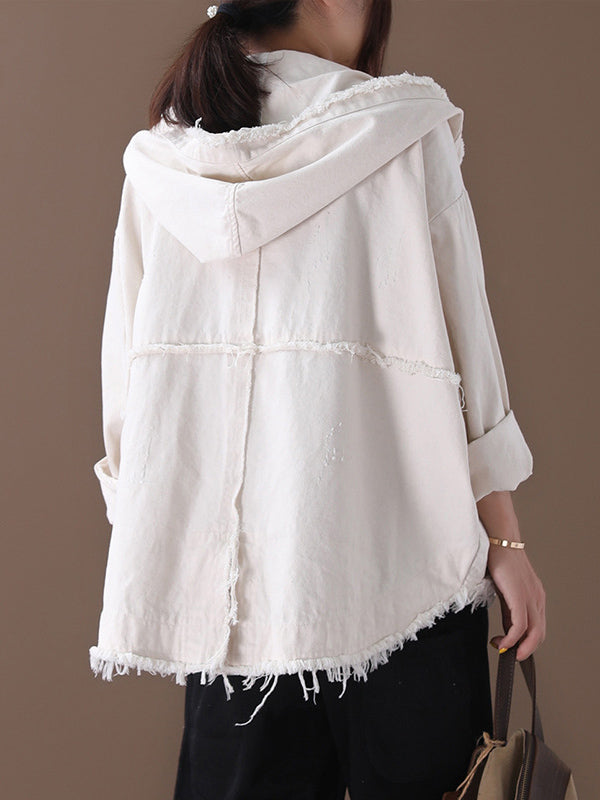 Oversized jack dames van gewassen katoen met capuchon en rafelnaden