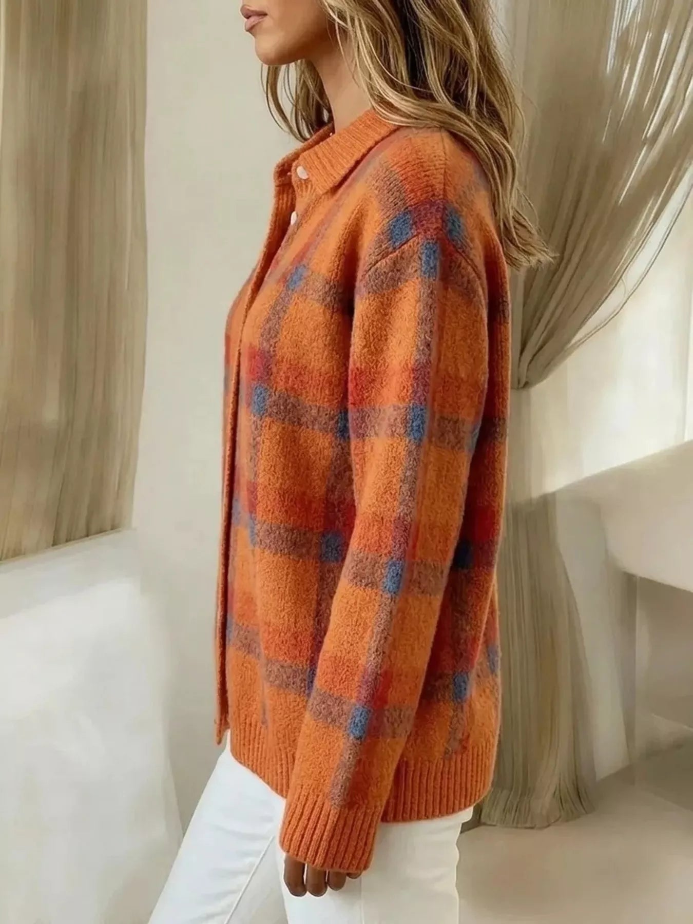 Geruit vest dames met kraag - detailfoto