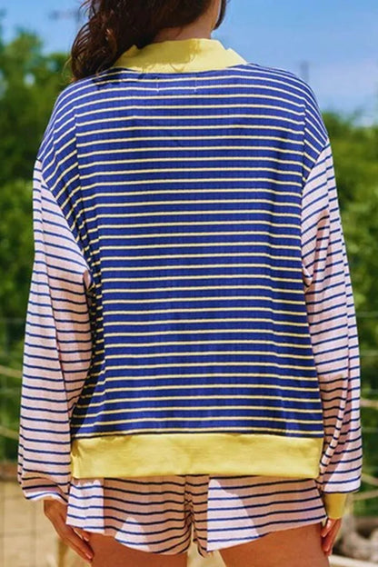 Tweedelige set dames met gestreepte trui - detailfoto