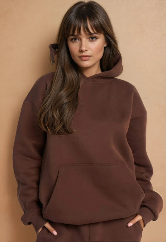 Oversized hoodie met joggingbroek in chocoladebruin katoen